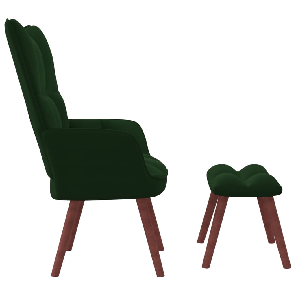 Poilsio kėdė su pakoja, tamsiai žalios spalvos, aksomas
