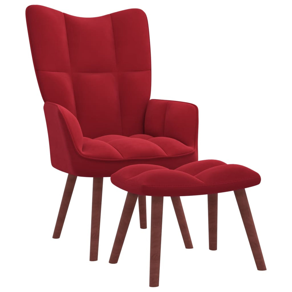 Poilsio kėdė su pakoja, raudonojo vyno spalvos, aksomas
