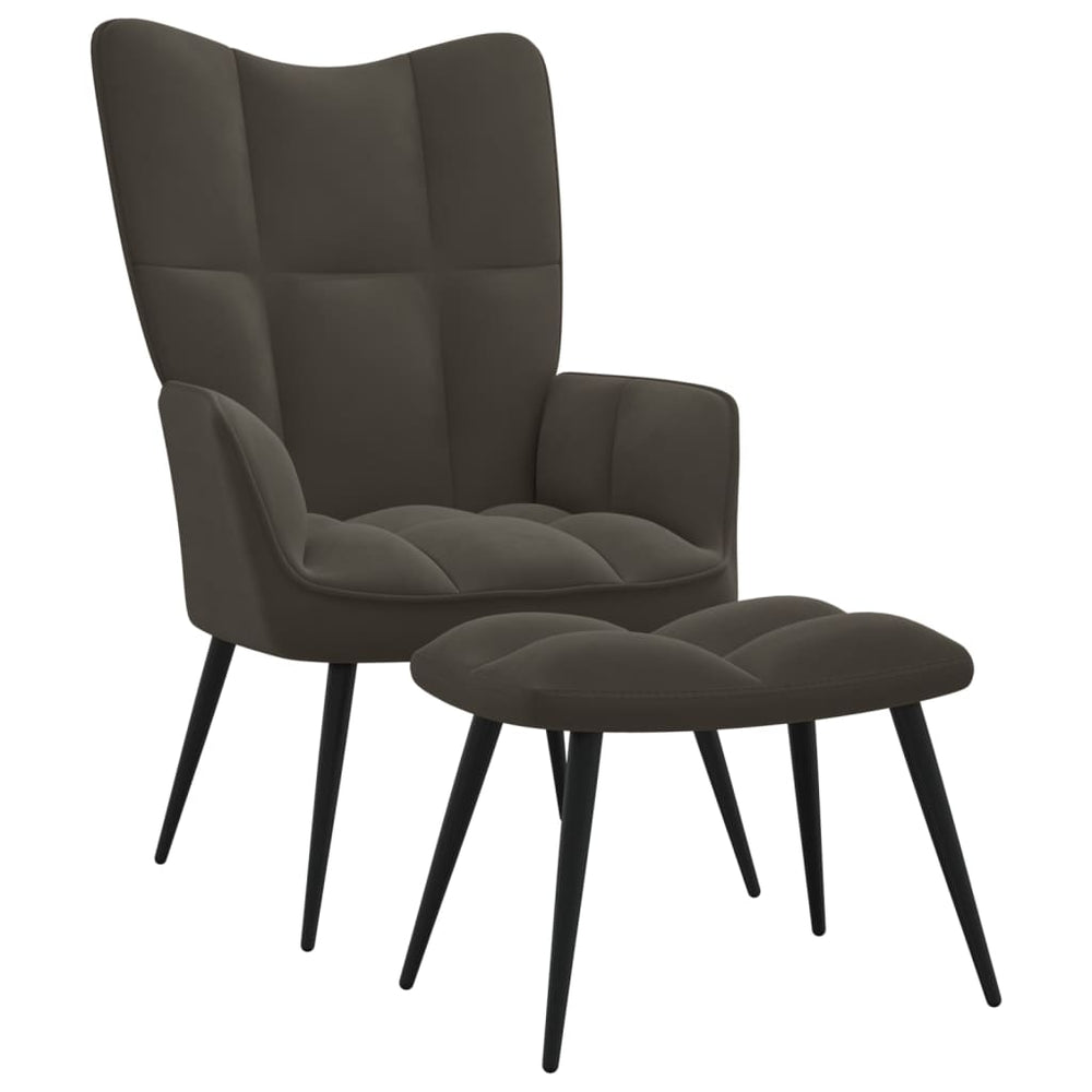 Poilsio kėdė su pakoja, tamsiai pilkos spalvos, aksomas