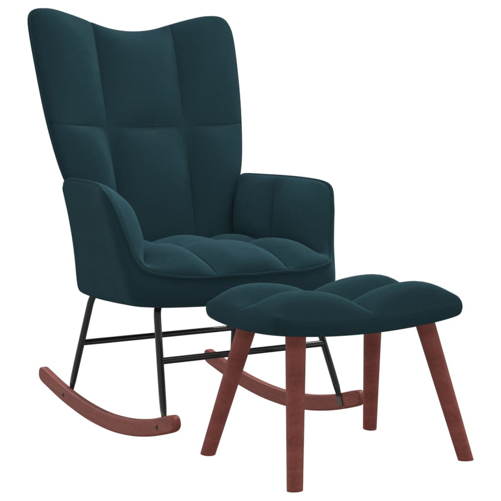 Supama kėdė su pakoja, mėlynos spalvos, aksomas