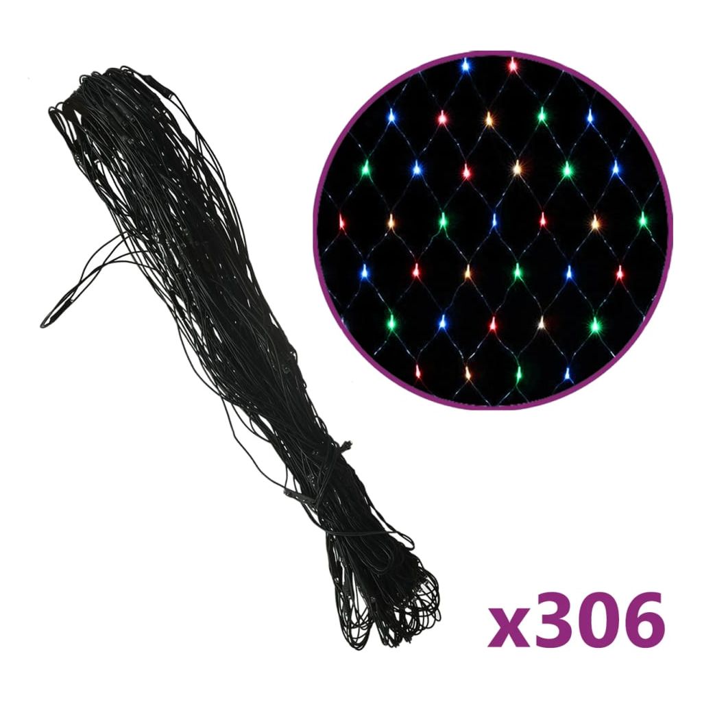 Kalėdinių lempučių tinklas, 3x3m, 306 įvairių spalvų LED