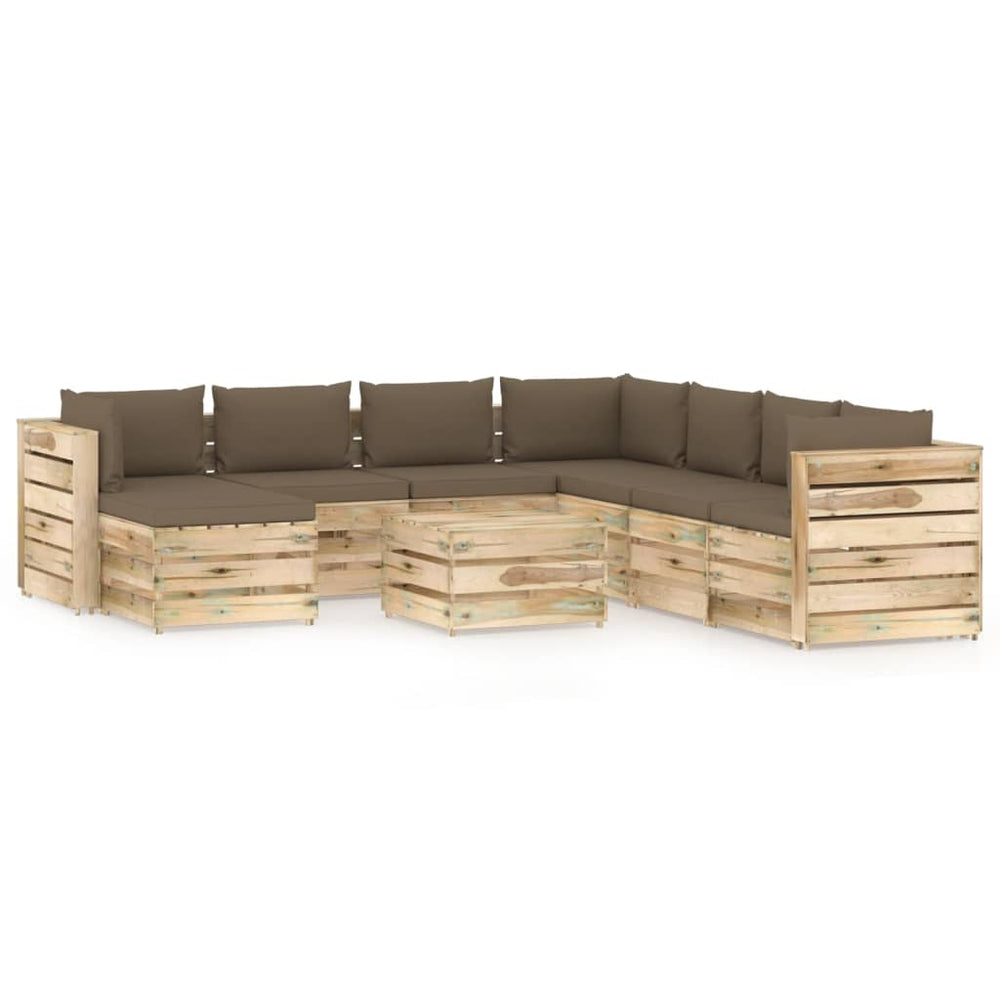 Sodo komplektas su pagalvėlėmis, 9 dalių, impregnuota mediena