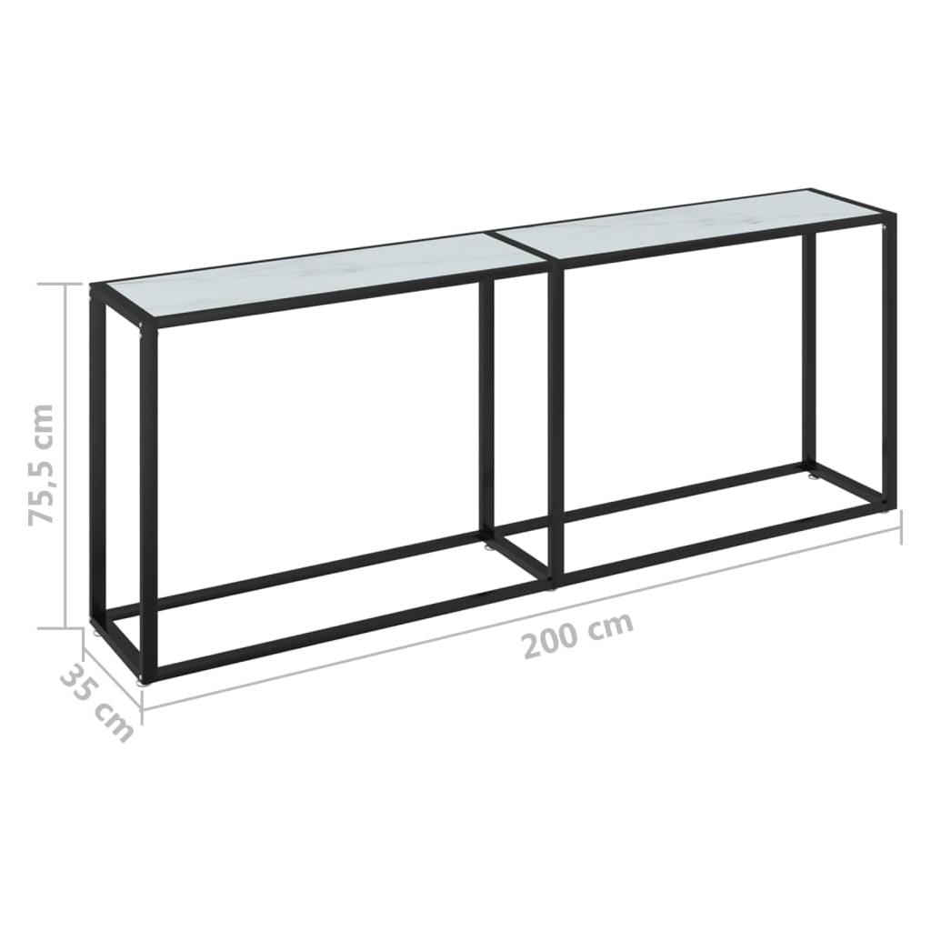 Konsolinis staliukas, balto marmuro, 200x35x75,5cm, stiklas