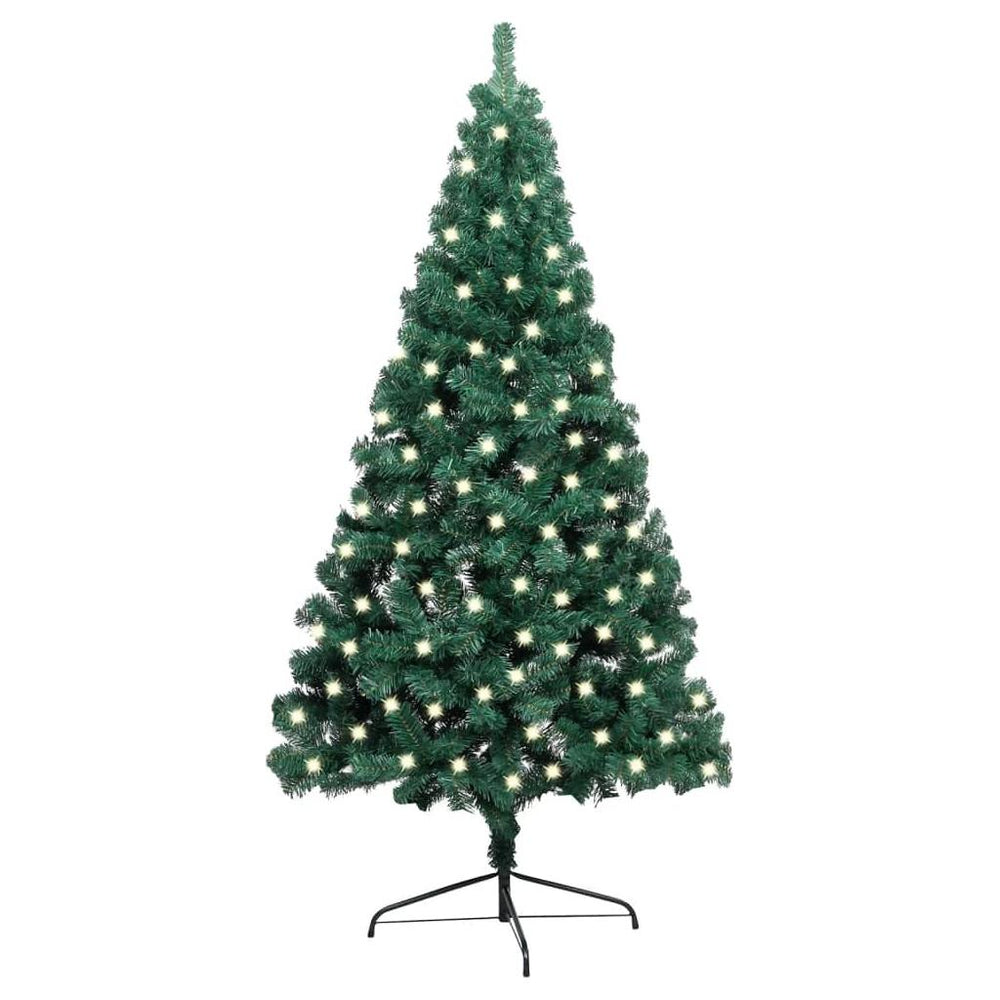 Dirbtinė pusinė Kalėdų eglutė su LED/stovu, žalia, 120cm, PVC