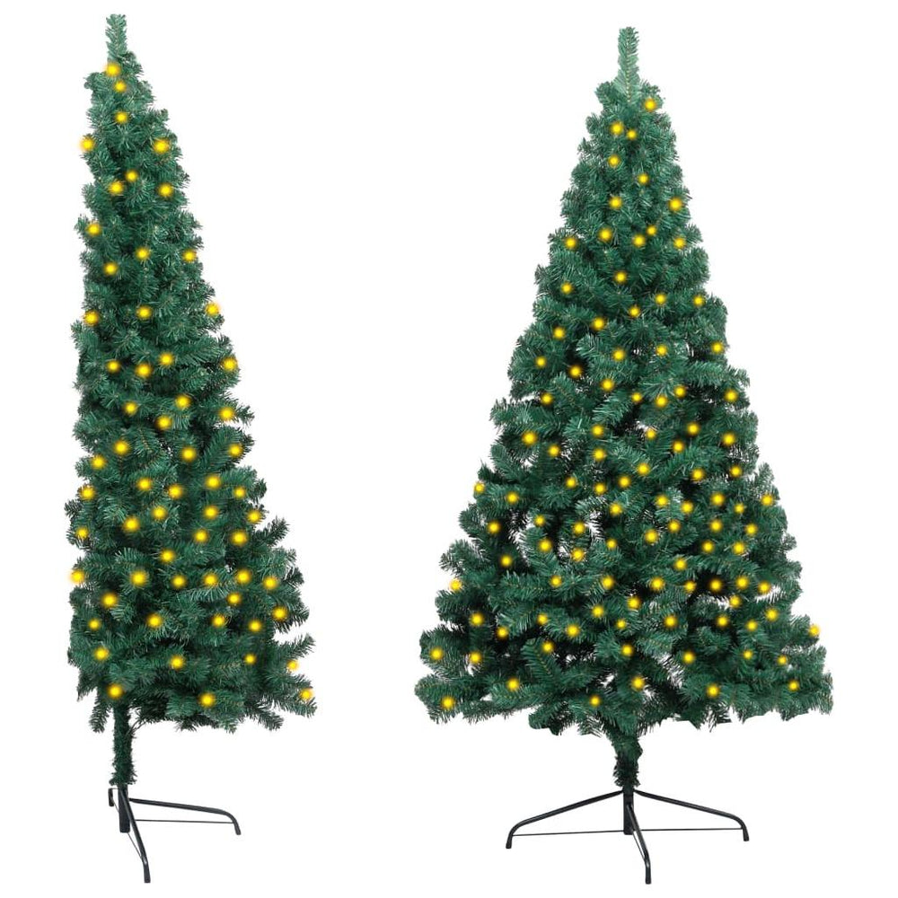 Dirbtinė pusinė Kalėdų eglutė su LED/stovu, žalia, 150cm, PVC