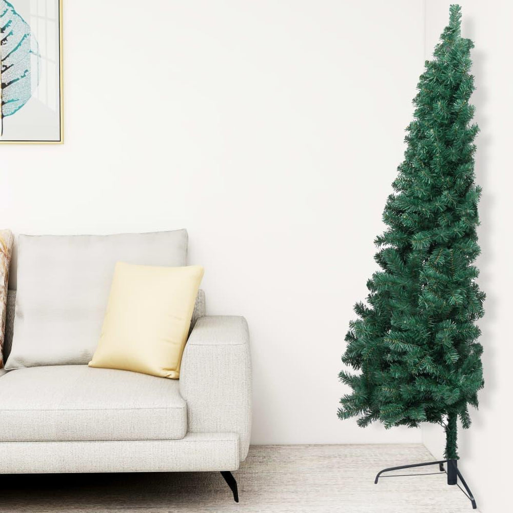 Dirbtinė pusinė Kalėdų eglutė su LED/stovu, žalia, 150cm, PVC