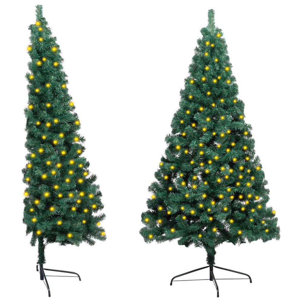 Dirbtinė pusinė Kalėdų eglutė su LED/stovu, žalia, 210cm, PVC