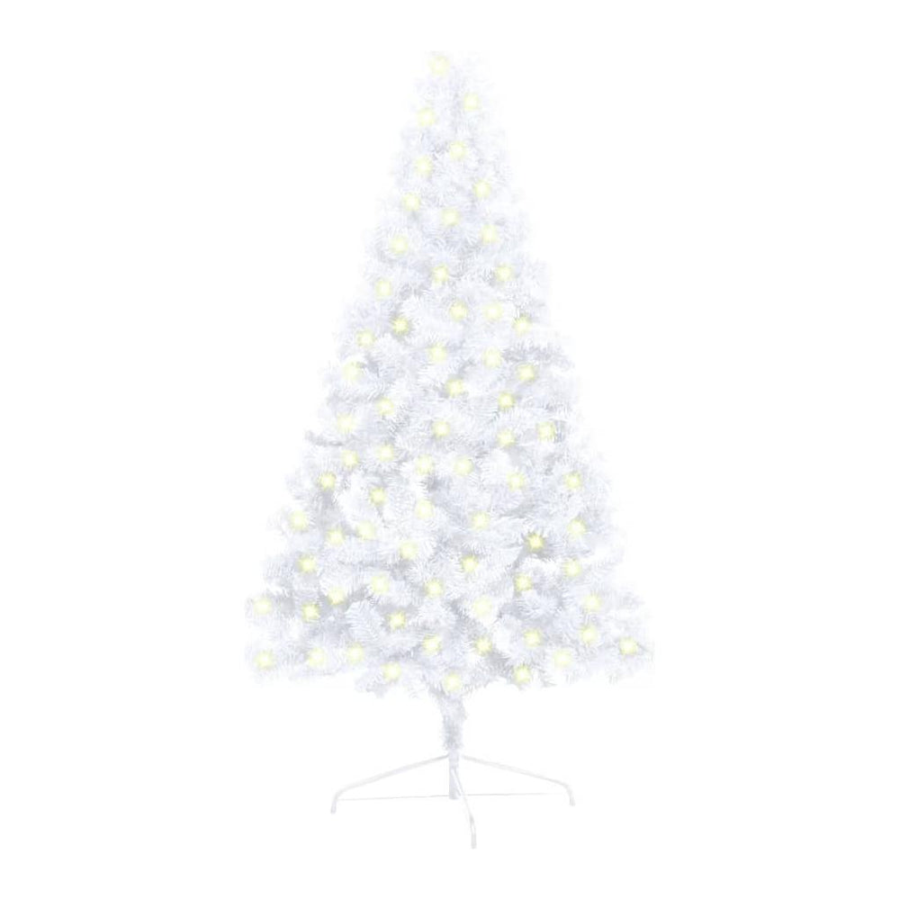 Dirbtinė pusinė Kalėdų eglutė su LED/stovu, balta, 120cm, PVC