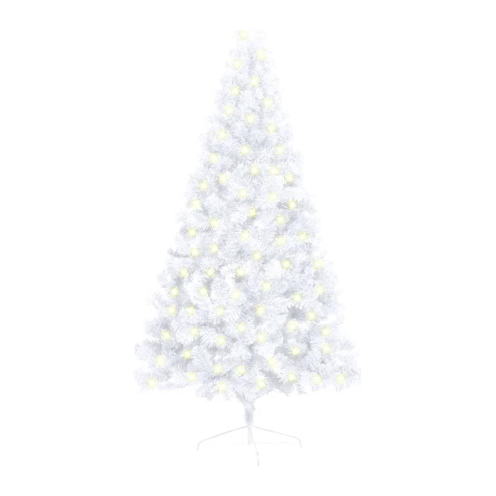 Dirbtinė pusinė Kalėdų eglutė su LED/stovu, balta, 150cm, PVC