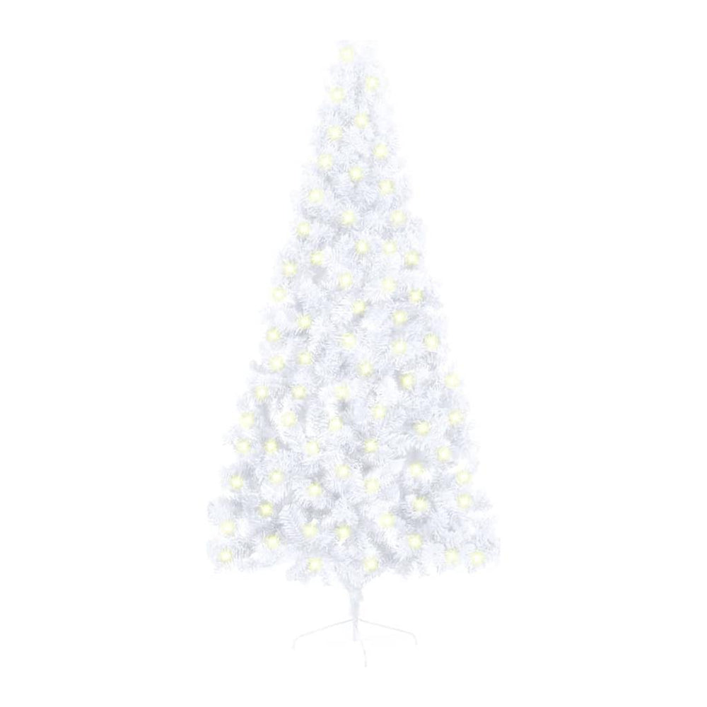 Dirbtinė pusinė Kalėdų eglutė su LED/stovu, balta, 180cm, PVC