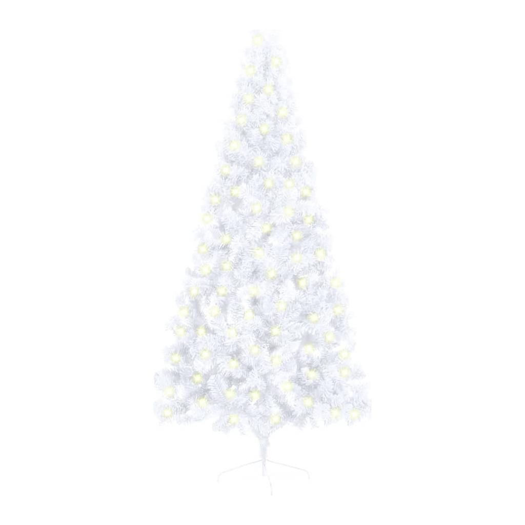 Dirbtinė pusinė Kalėdų eglutė su LED/stovu, balta, 180cm, PVC