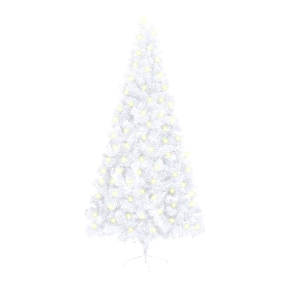 Dirbtinė pusinė Kalėdų eglutė su LED/stovu, balta, 210cm, PVC