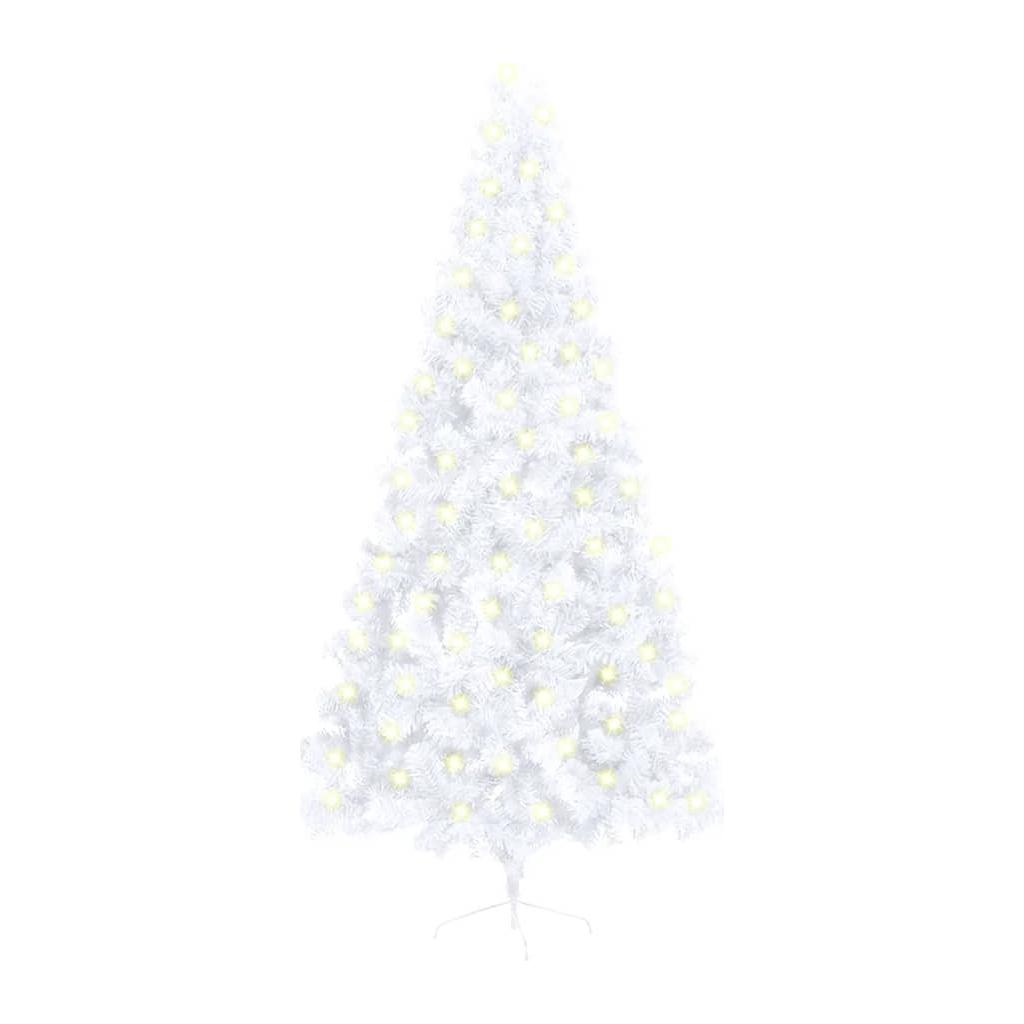 Dirbtinė pusinė Kalėdų eglutė su LED/stovu, balta, 210cm, PVC