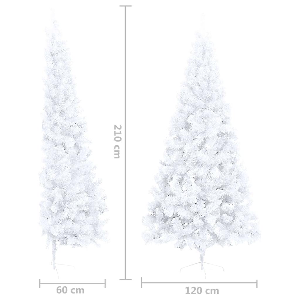Dirbtinė pusinė Kalėdų eglutė su LED/stovu, balta, 210cm, PVC