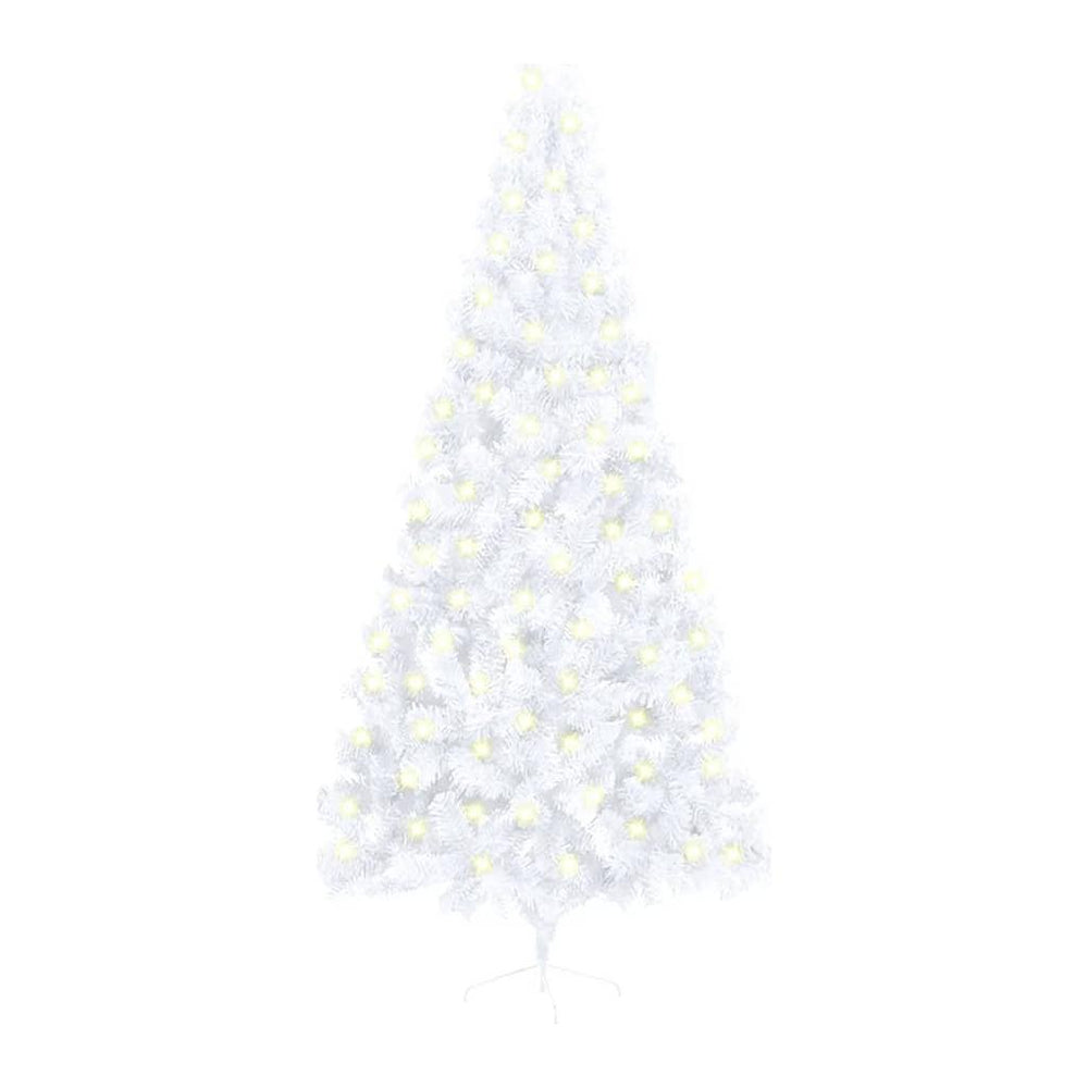 Dirbtinė pusinė Kalėdų eglutė su LED/stovu, balta, 240cm, PVC