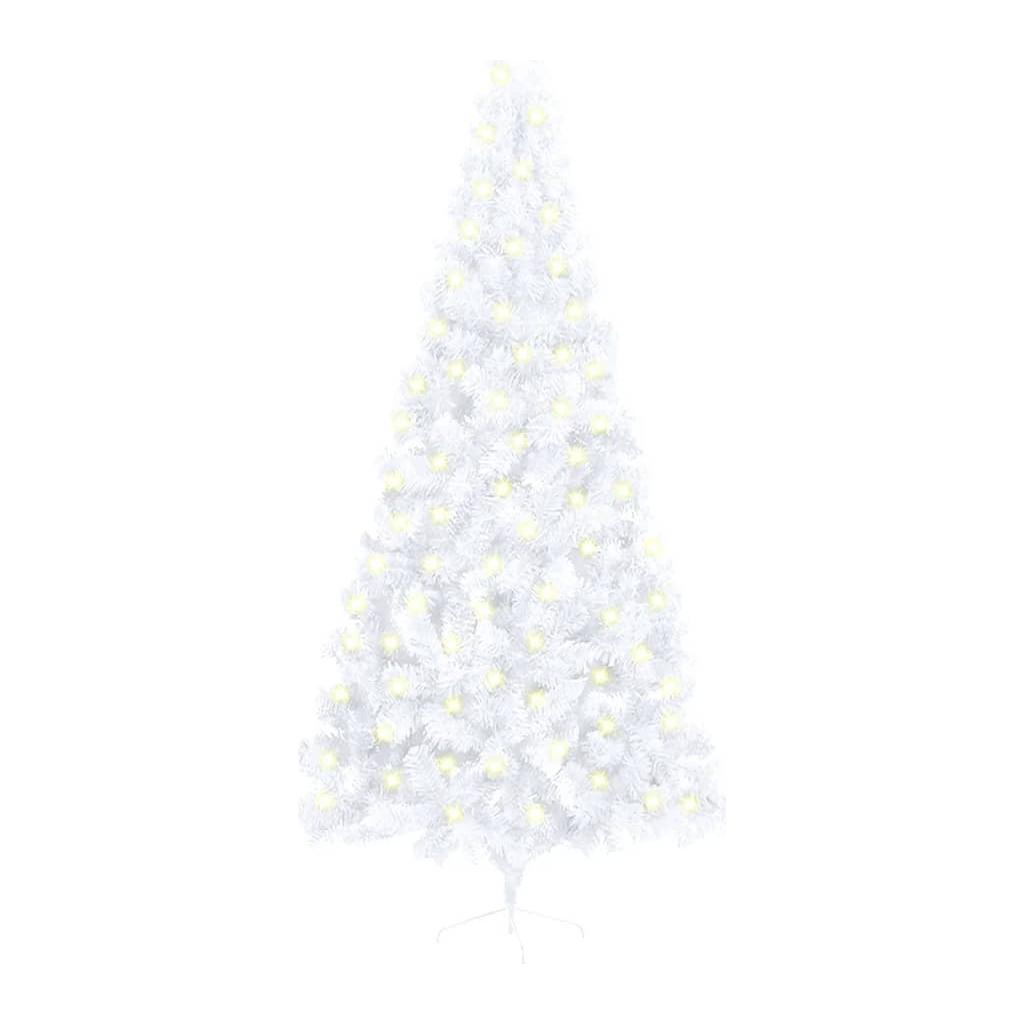 Dirbtinė pusinė Kalėdų eglutė su LED/stovu, balta, 240cm, PVC