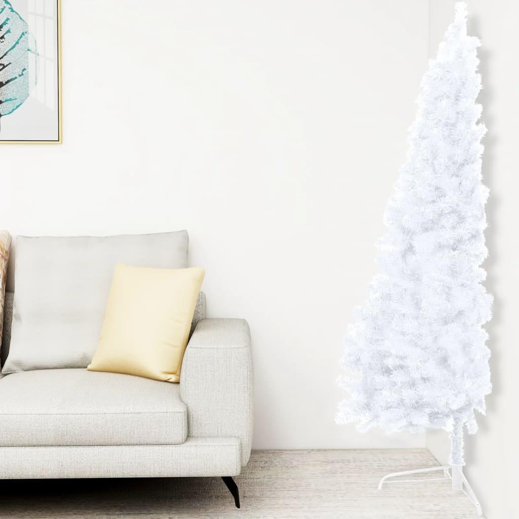 Dirbtinė pusinė Kalėdų eglutė su LED/stovu, balta, 240cm, PVC