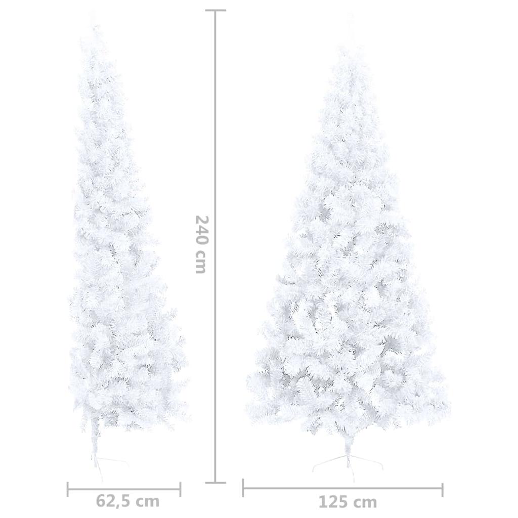 Dirbtinė pusinė Kalėdų eglutė su LED/stovu, balta, 240cm, PVC