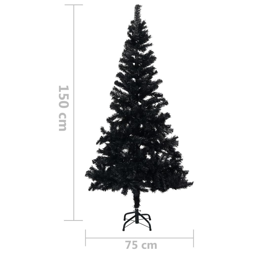 Dirbtinė Kalėdų eglutė su LED/stovu, juoda, 150cm, PVC
