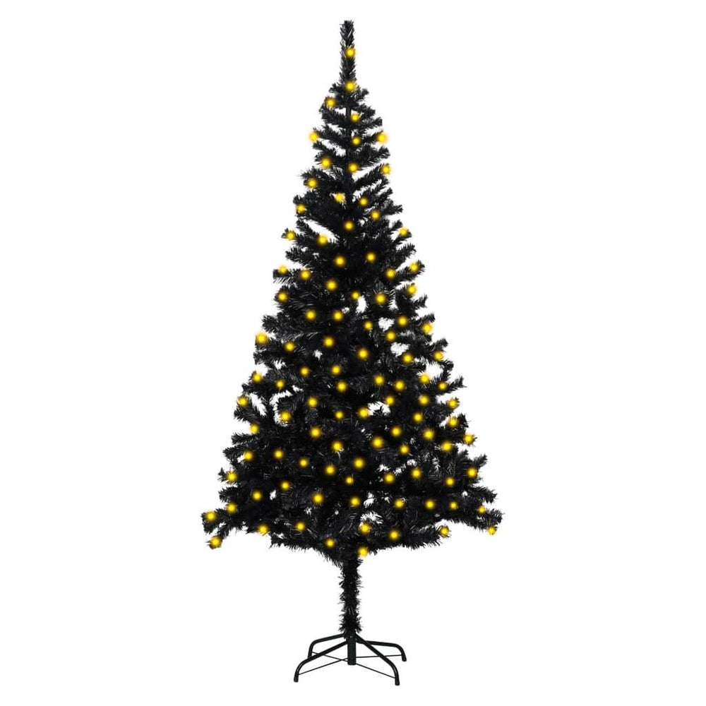 Dirbtinė Kalėdų eglutė su LED/stovu, juoda, 180cm, PVC