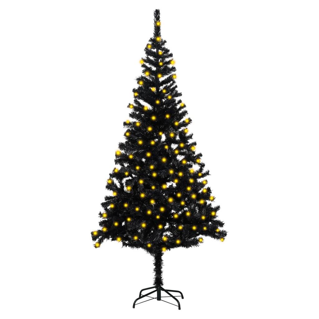Dirbtinė Kalėdų eglutė su LED/stovu, juoda, 180cm, PVC