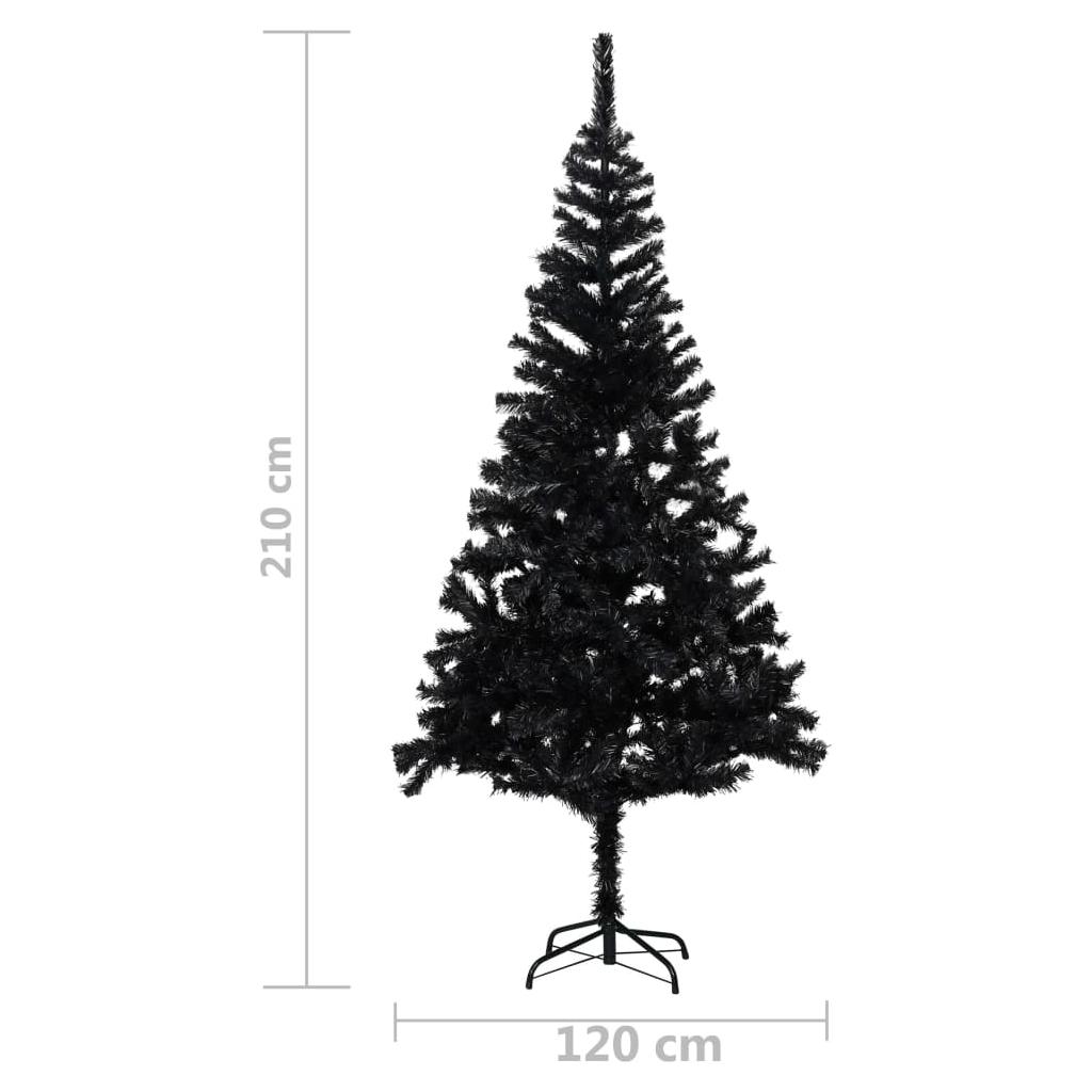 Dirbtinė Kalėdų eglutė su LED/stovu, juoda, 210cm, PVC