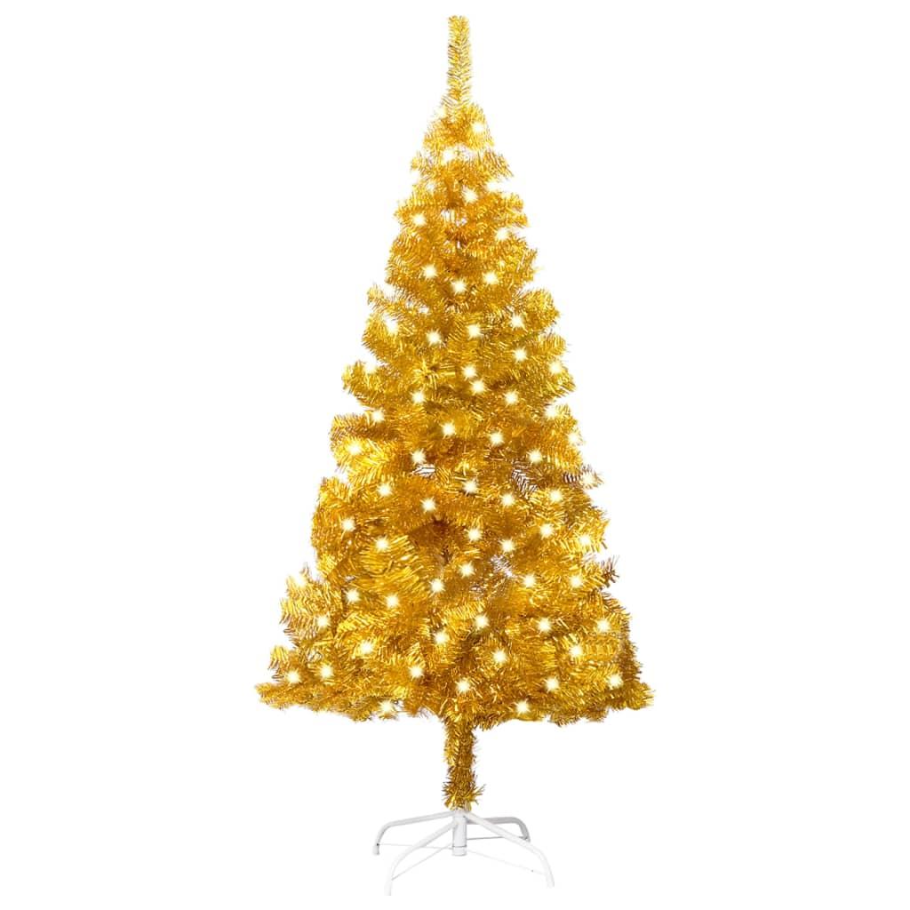 Dirbtinė Kalėdų eglutė su LED/stovu, auksinė, 120cm, PET