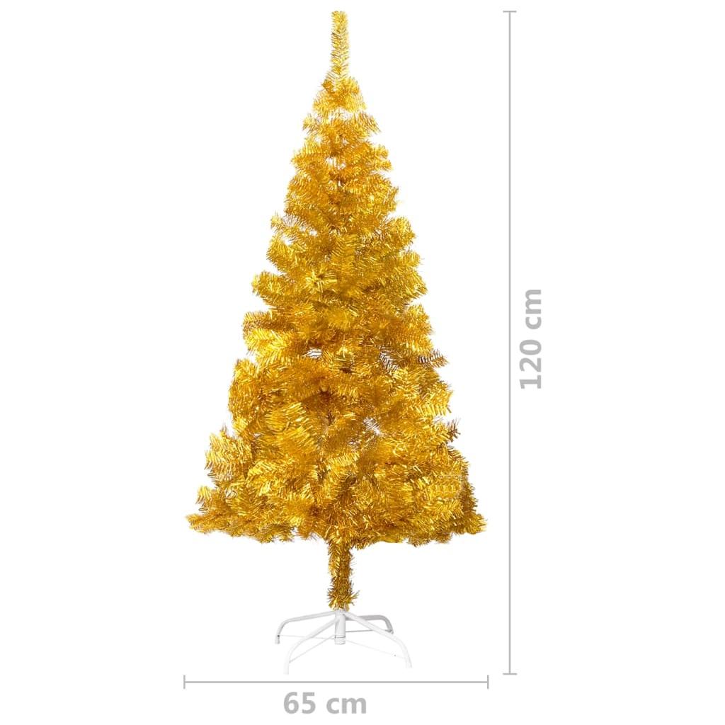 Dirbtinė Kalėdų eglutė su LED/stovu, auksinė, 120cm, PET