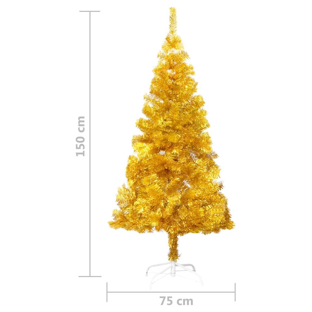 Dirbtinė Kalėdų eglutė su LED/stovu, auksinė, 150cm, PET