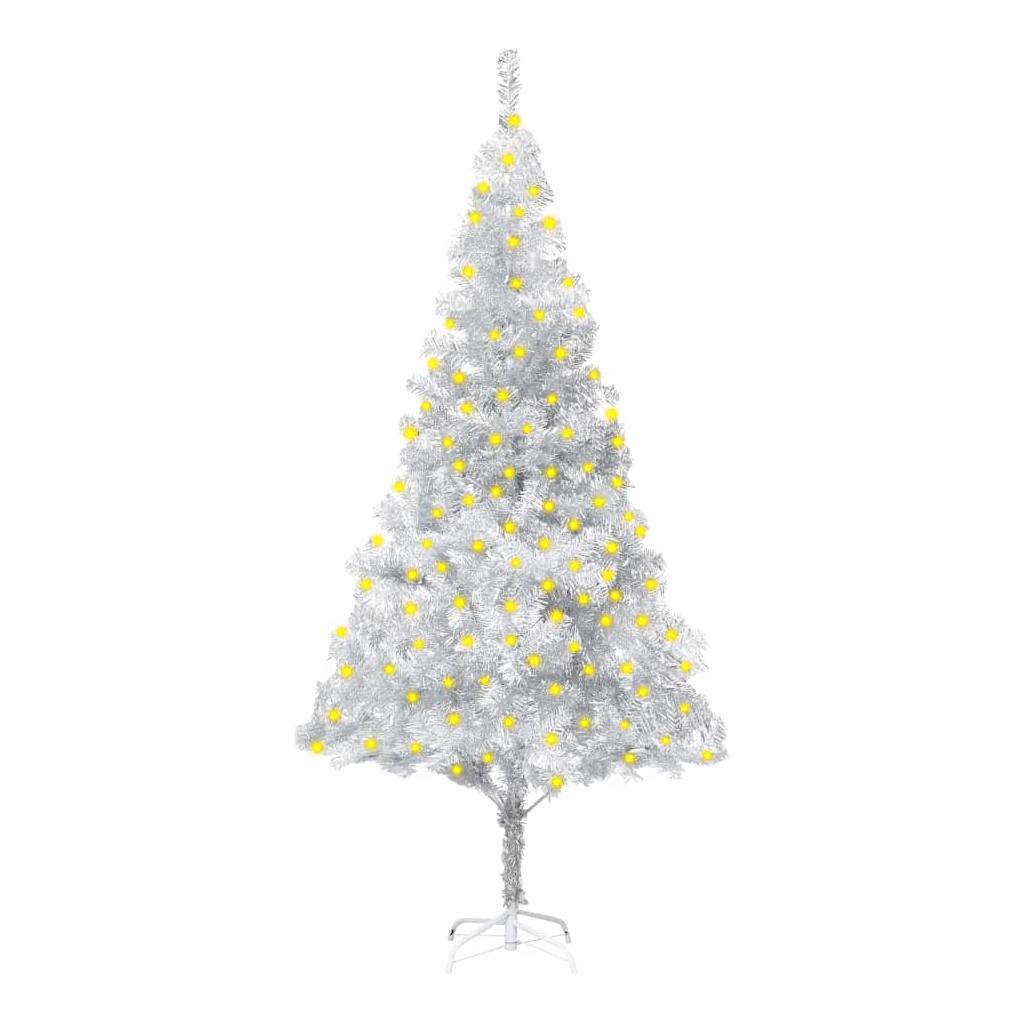 Kalėdų eglutė su LED/stovu, sidabrinė, 180cm, PET