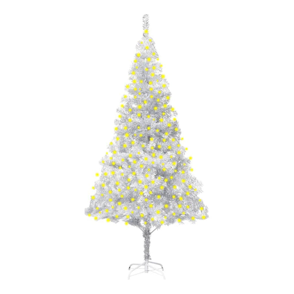 Dirbtinė Kalėdų eglutė su LED/stovu, sidabrinė, 210cm, PET