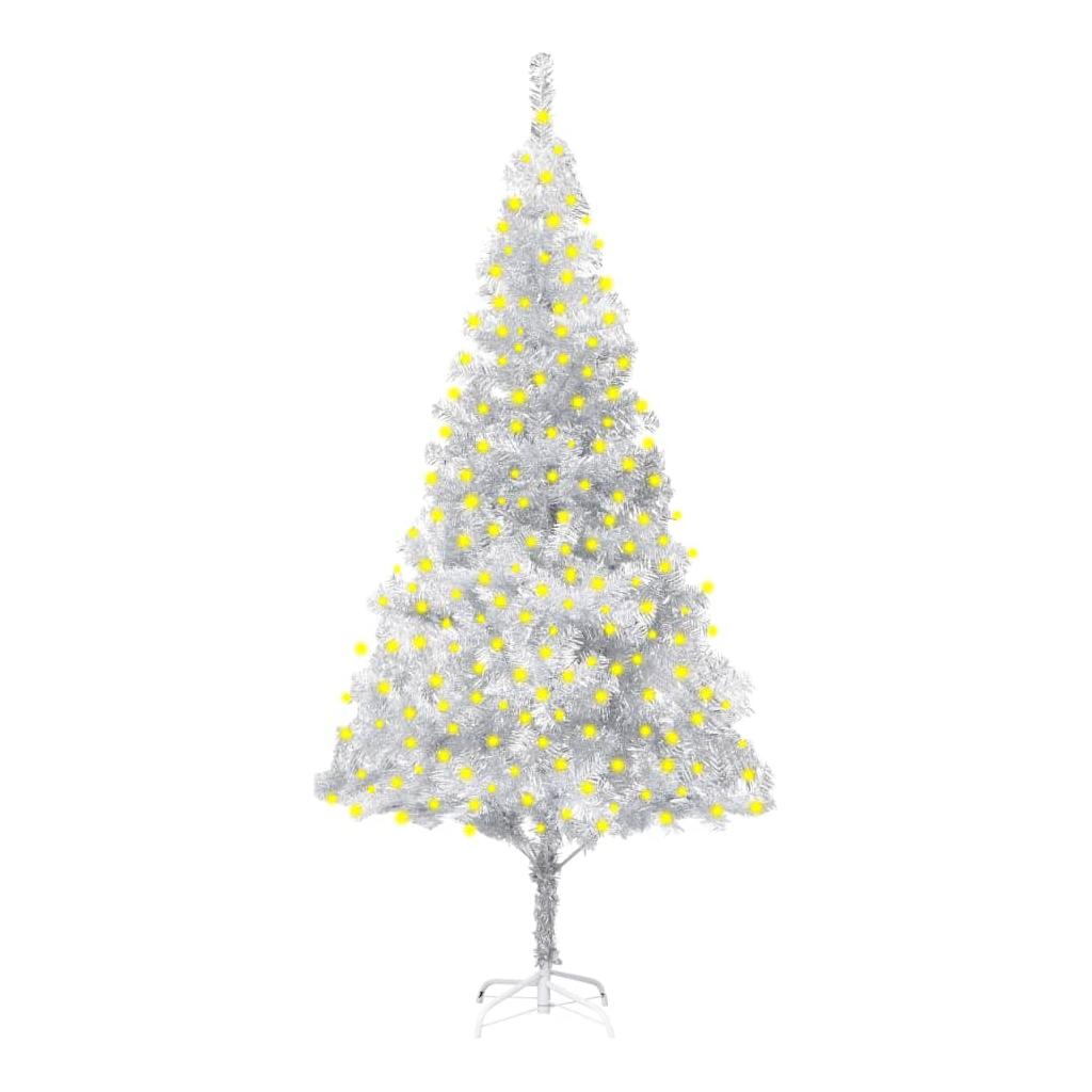 Dirbtinė Kalėdų eglutė su LED/stovu, sidabrinė, 210cm, PET