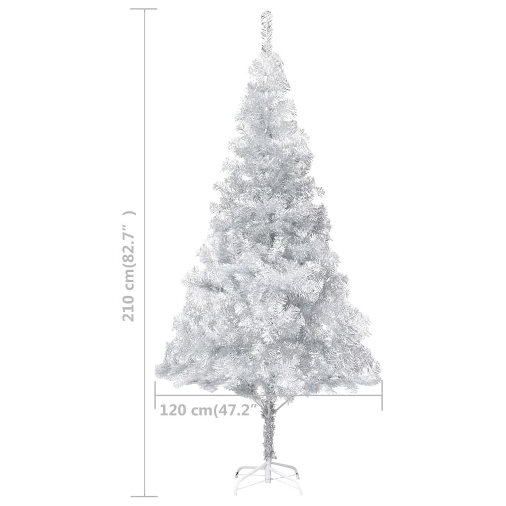 Dirbtinė Kalėdų eglutė su LED/stovu, sidabrinė, 210cm, PET