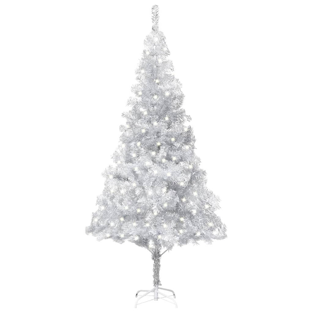 Dirbtinė Kalėdų eglutė su LED/stovu, sidabrinė, 240cm, PET