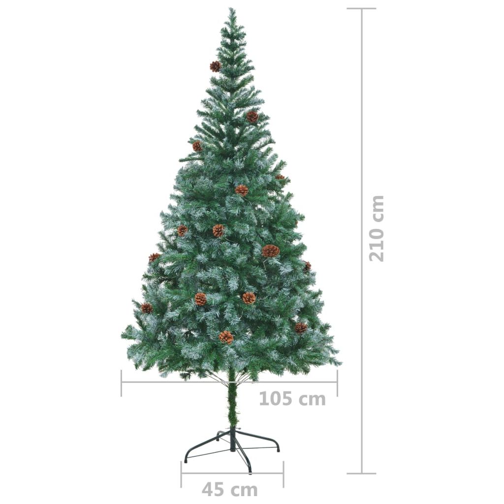 Dirbtinė Kalėdų eglutė su LED lemputėmis ir kankorėžiais, 210cm