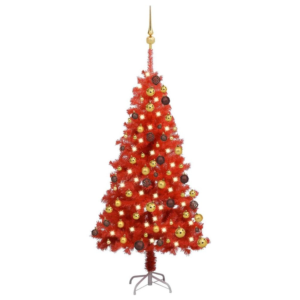 Dirbtinė Kalėdų eglutė su LED/žaisliukais, raudona, 120cm, PVC