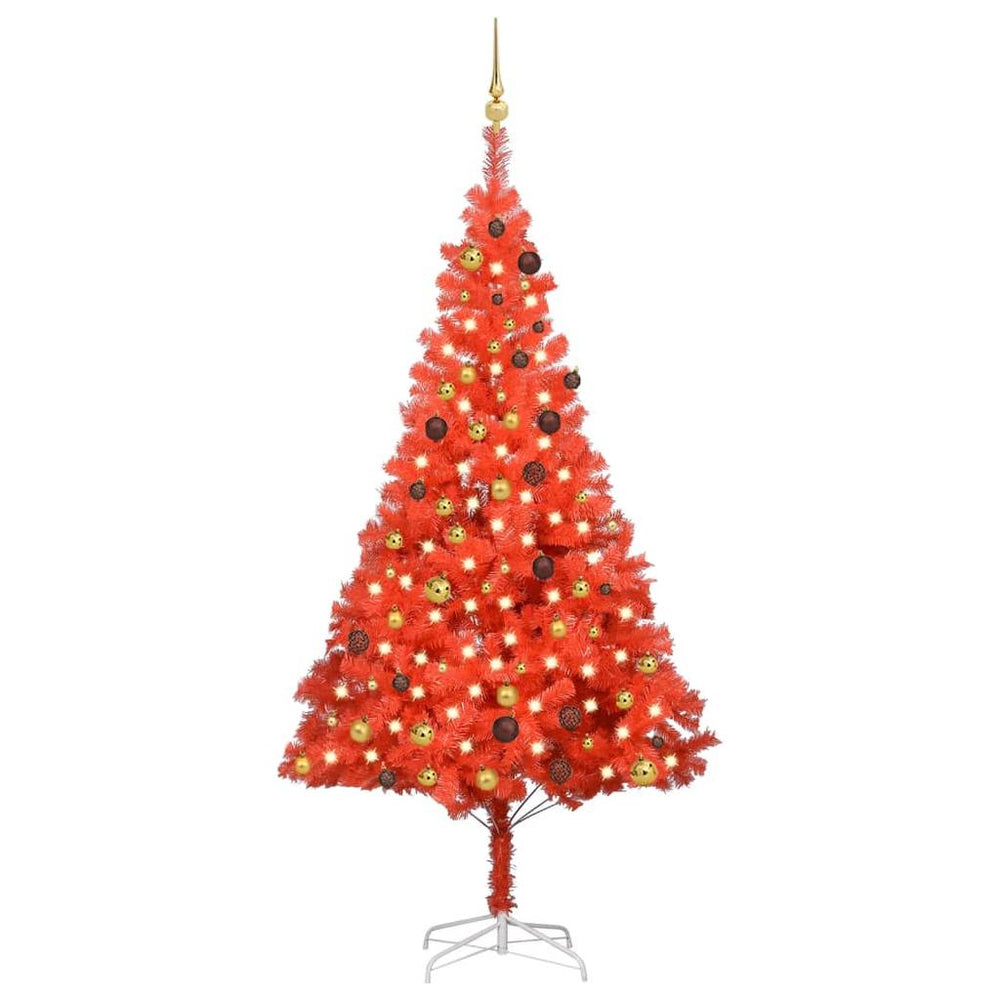 Dirbtinė Kalėdų eglutė su LED/žaisliukais, raudona, 210cm, PVC