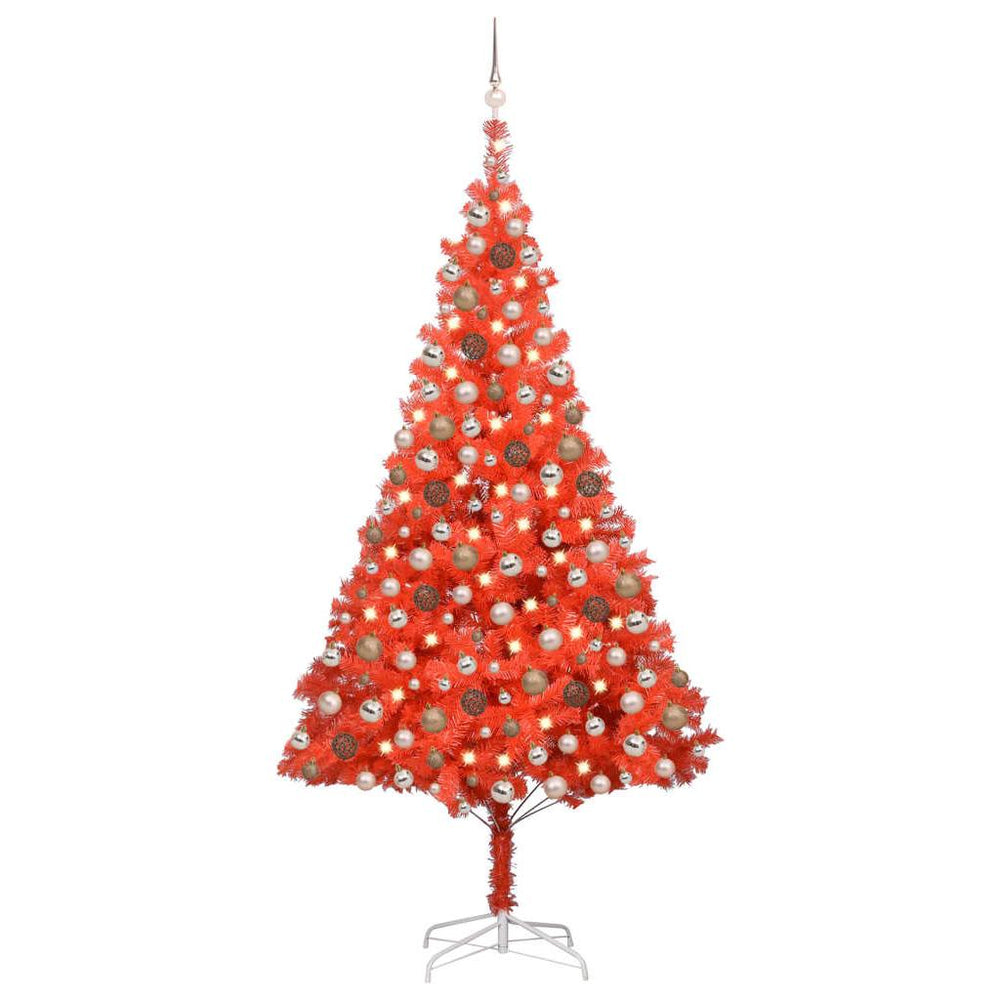 Dirbtinė Kalėdų eglutė su LED/žaisliukais, raudona, 240cm, PVC