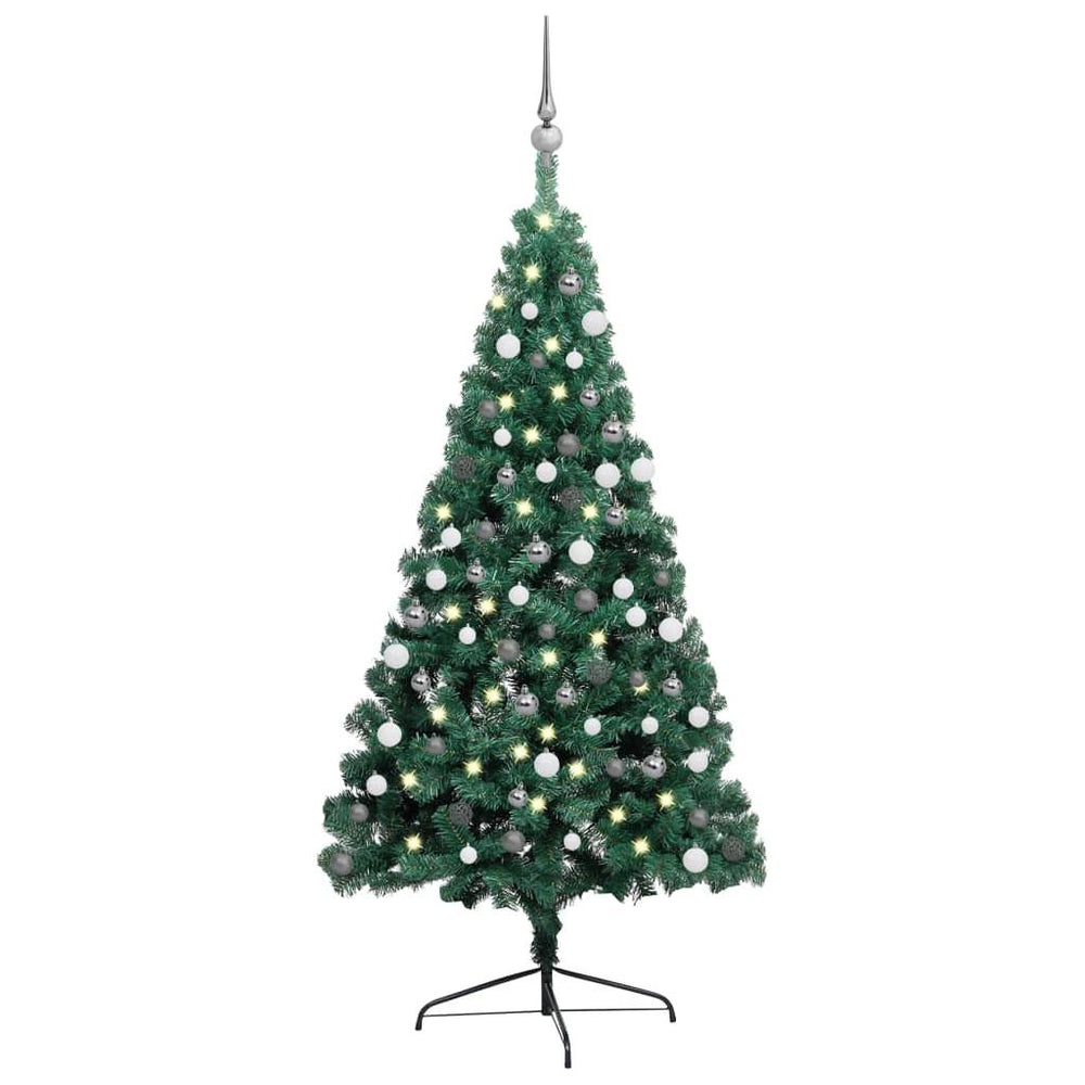 Dirbtinė pusinė Kalėdų eglutė su LED/žaisliukais, žalia, 120cm