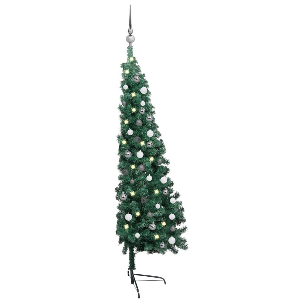 Dirbtinė pusinė Kalėdų eglutė su LED/žaisliukais, žalia, 120cm