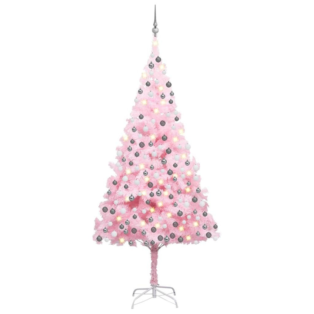 Dirbtinė Kalėdų eglutė su LED/žaisliukais, rožinė, 210cm, PVC