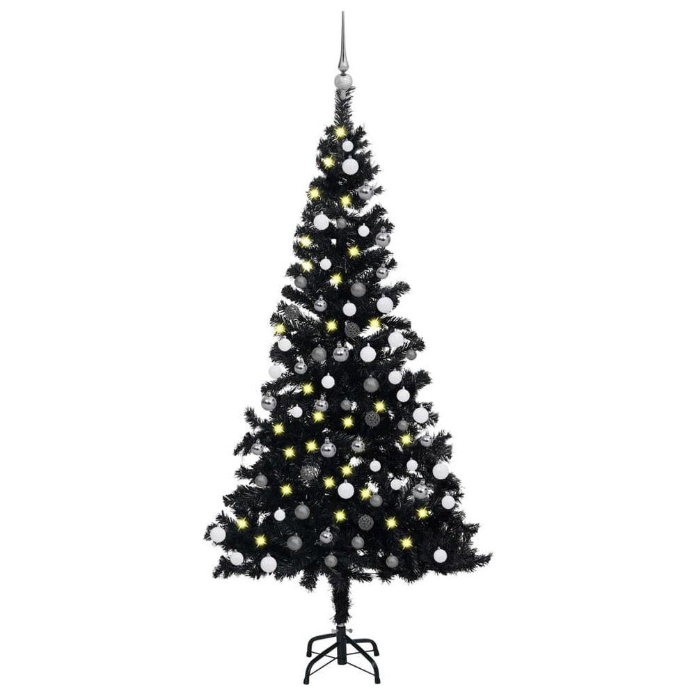 Dirbtinė Kalėdų eglutė su LED ir žaisliukais, juoda, 150cm, PVC