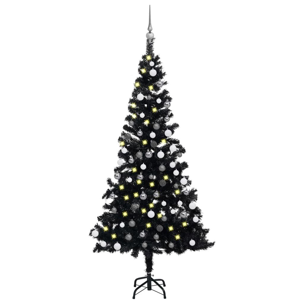 Dirbtinė Kalėdų eglutė su LED ir žaisliukais, juoda, 150cm, PVC