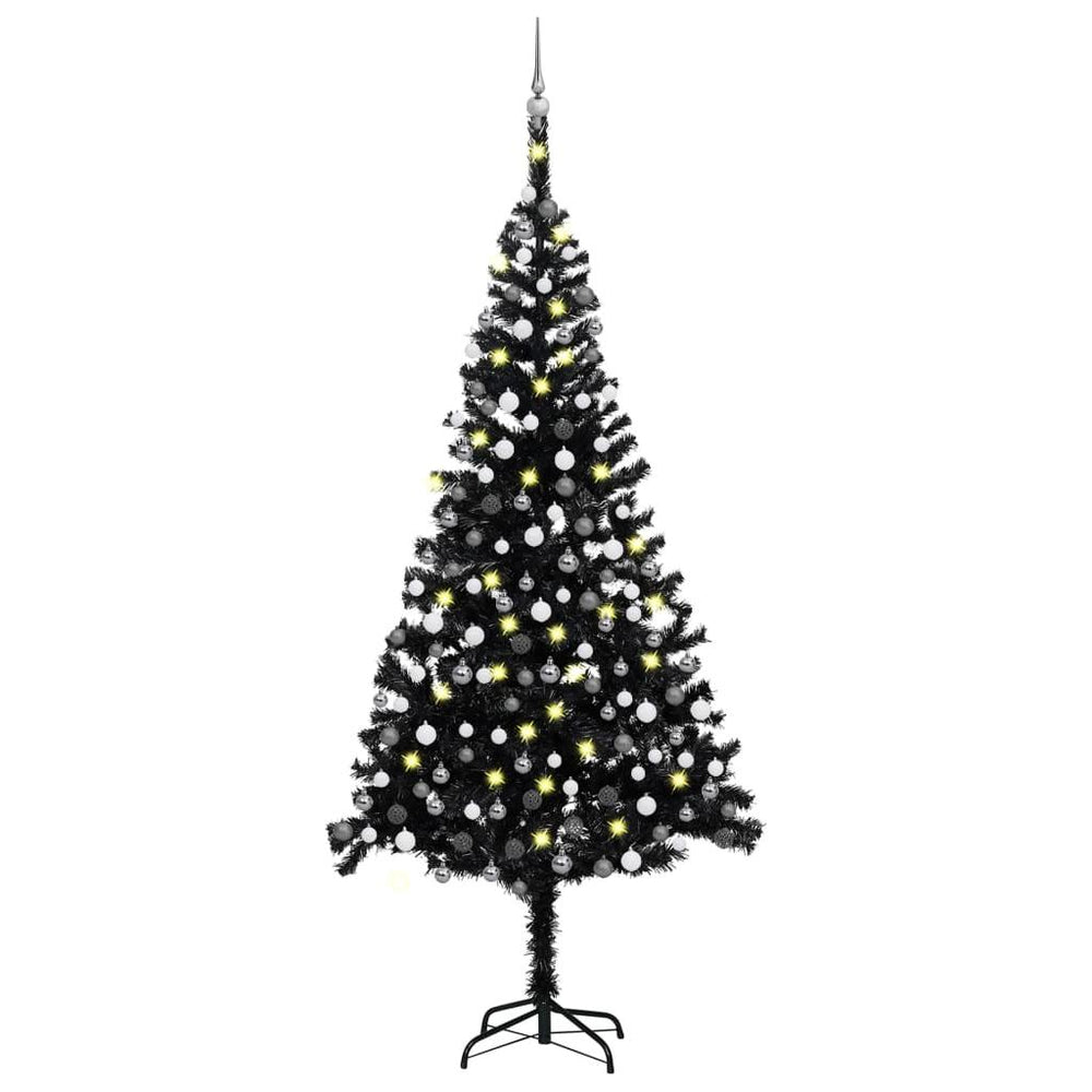 Dirbtinė Kalėdų eglutė su LED/žaisliukais, juoda, 240cm, PVC