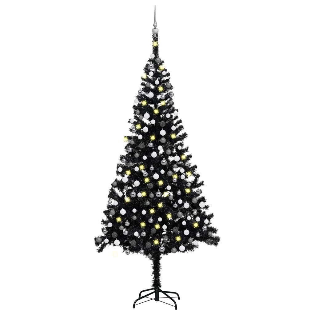 Dirbtinė Kalėdų eglutė su LED/žaisliukais, juoda, 240cm, PVC