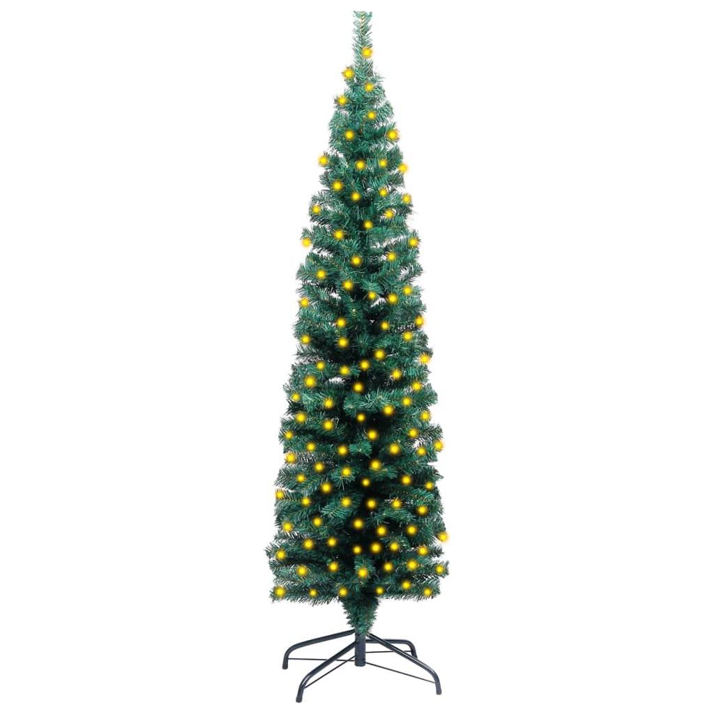 Dirbtinė plona Kalėdų eglutė su stovu, žalia, 120cm, PVC