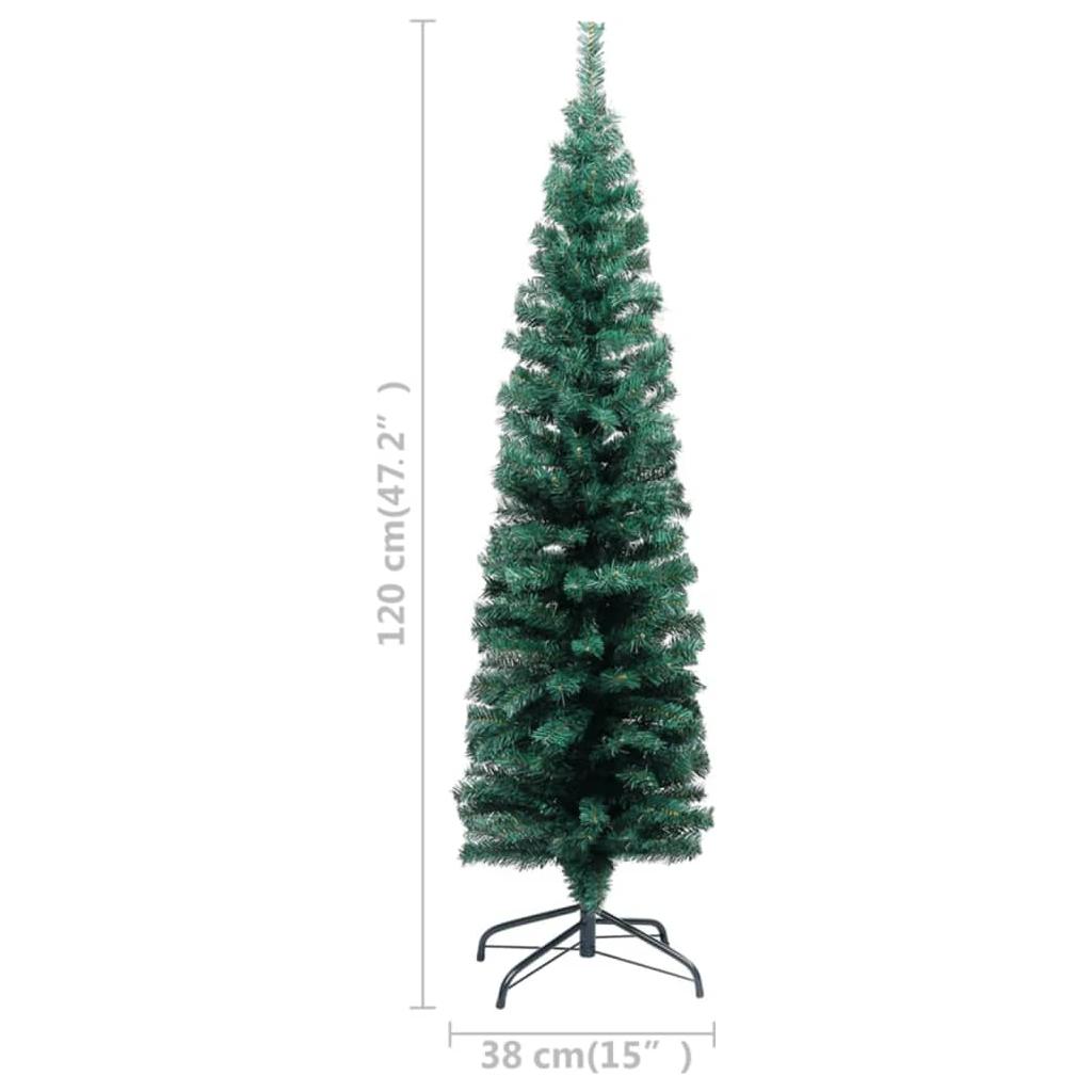Dirbtinė plona Kalėdų eglutė su stovu, žalia, 120cm, PVC