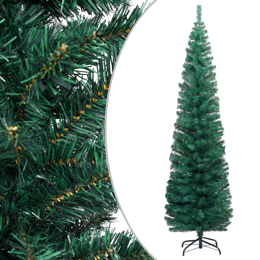 Siaura dirbtinė Kalėdų eglutė su LED/stovu, žalia, 240cm, PVC