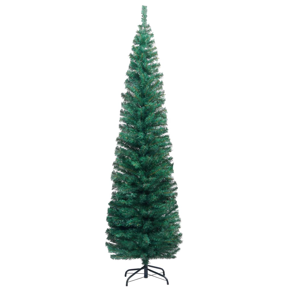 Siaura dirbtinė Kalėdų eglutė su LED/stovu, žalia, 240cm, PVC