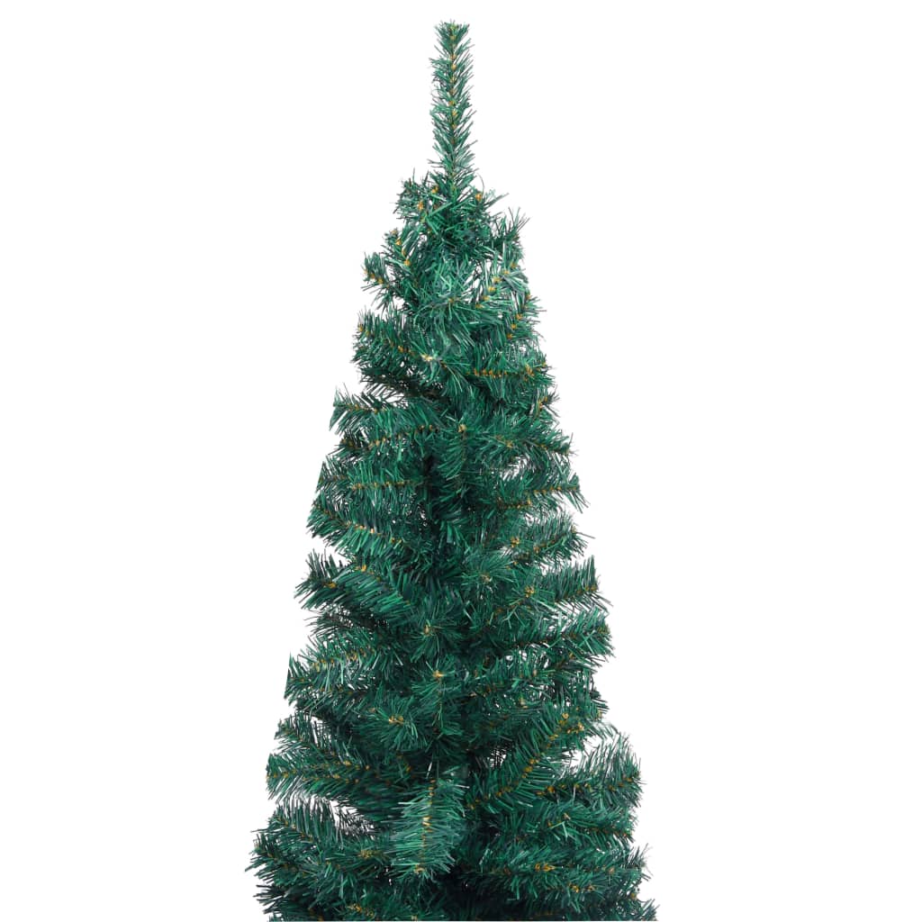 Siaura dirbtinė Kalėdų eglutė su LED/stovu, žalia, 240cm, PVC
